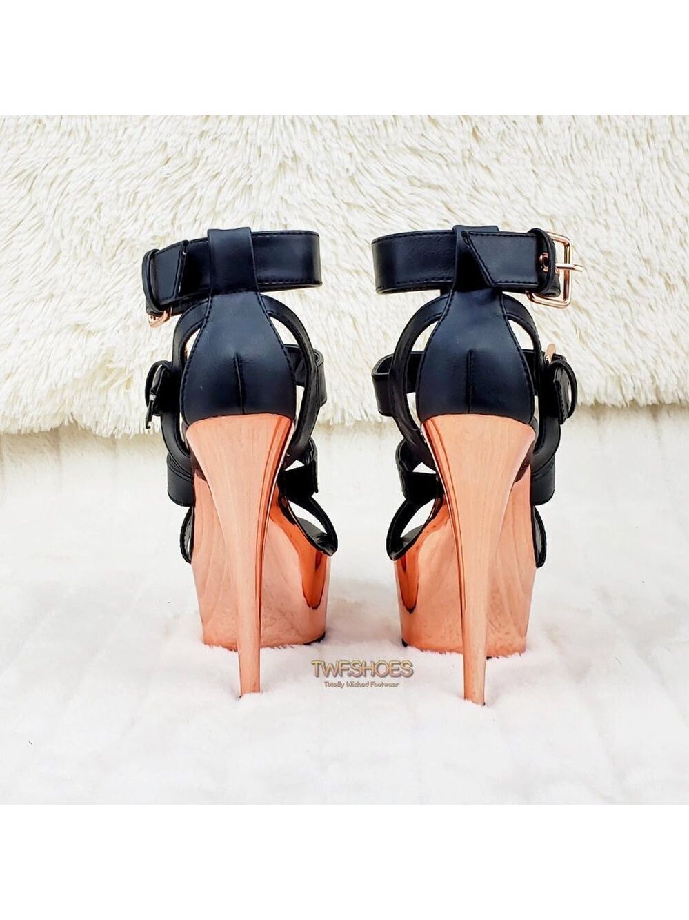 Delight 658 Rose Gold High Heel Platform Cage Sandals Shoes - Picture 11 of 14